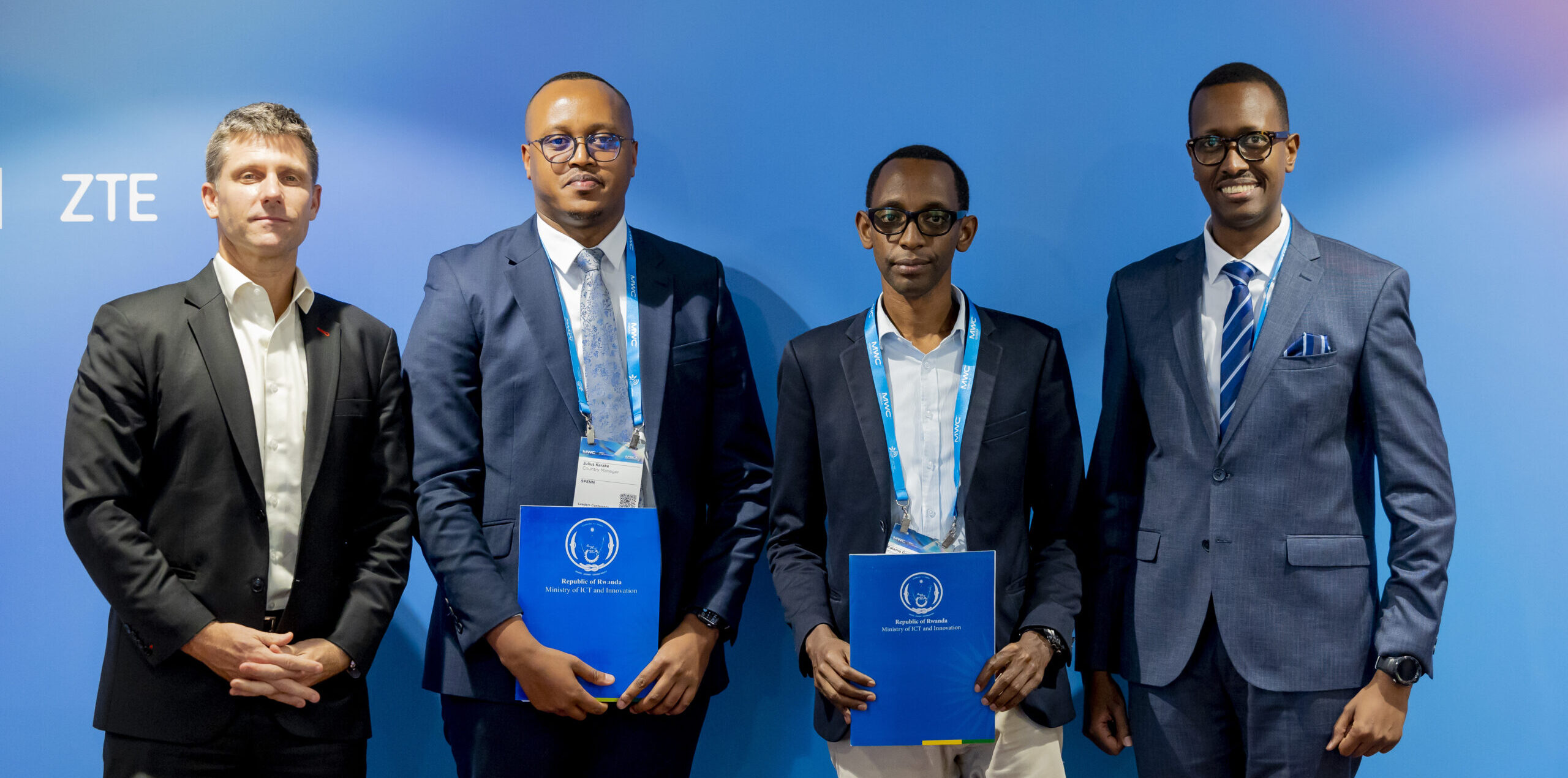 From left to right: Mitchell DeYoung (Chief Product Officer, SPENN), Julius Karake (Country Manager, SPENN Rwanda), Antoine Sebera (Chief Innovation Officer, Rwanda Information Society Authority), Kundimana Antonine (Senior Technologist, MINIC)